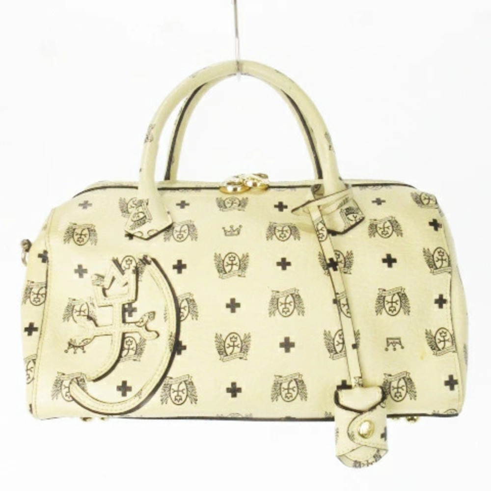 Castelbajac Handbag Boston Shoulder Bag Leather Monogram White Ivory White